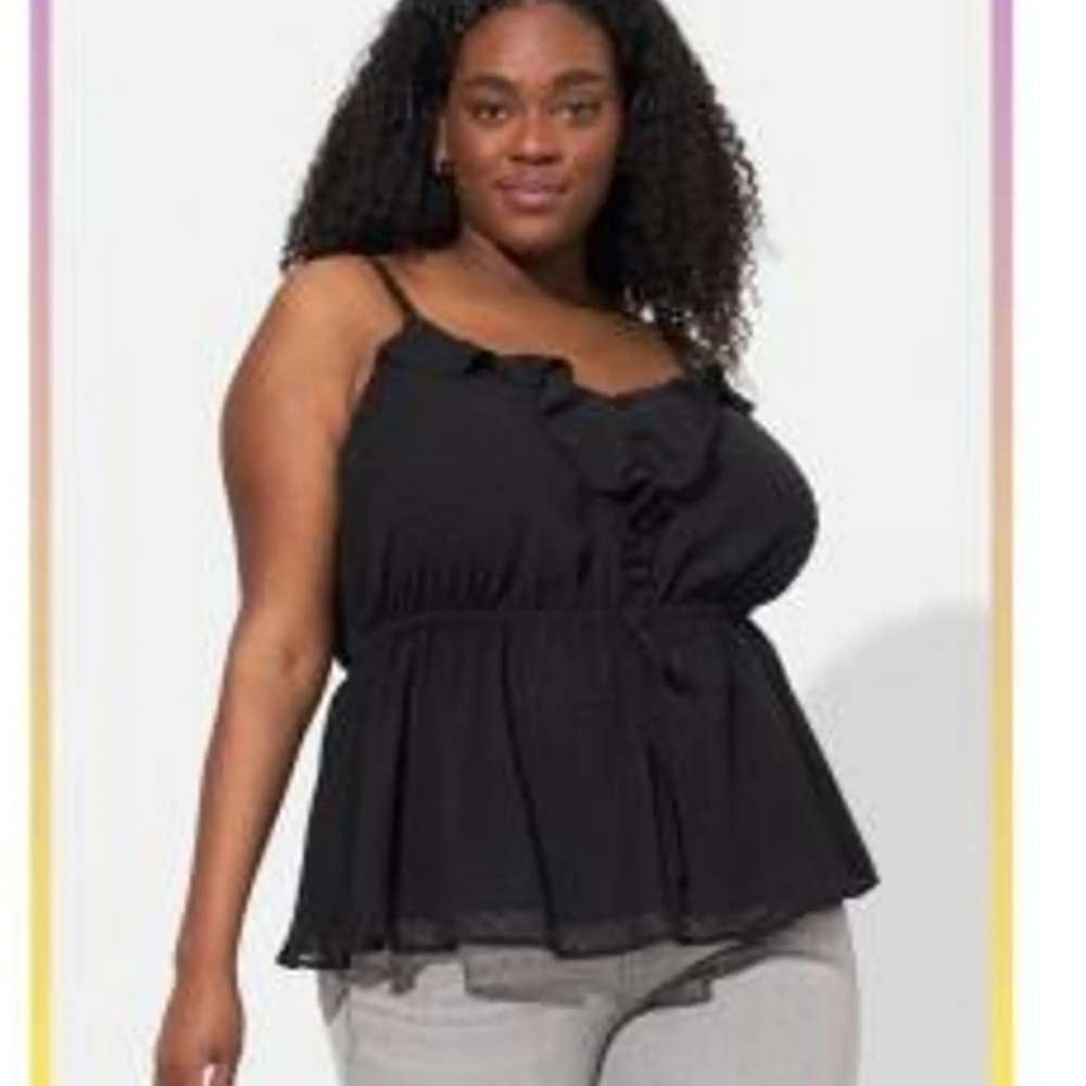 Torrid Black Ruffle Detail Women's Plus Size Tank Top 2 - Picture 1 of 11